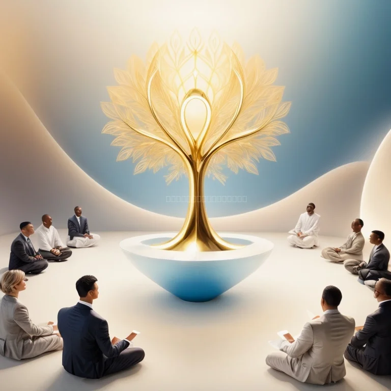 Silhouetted leader meditating at sunrise overlooking a city skyline